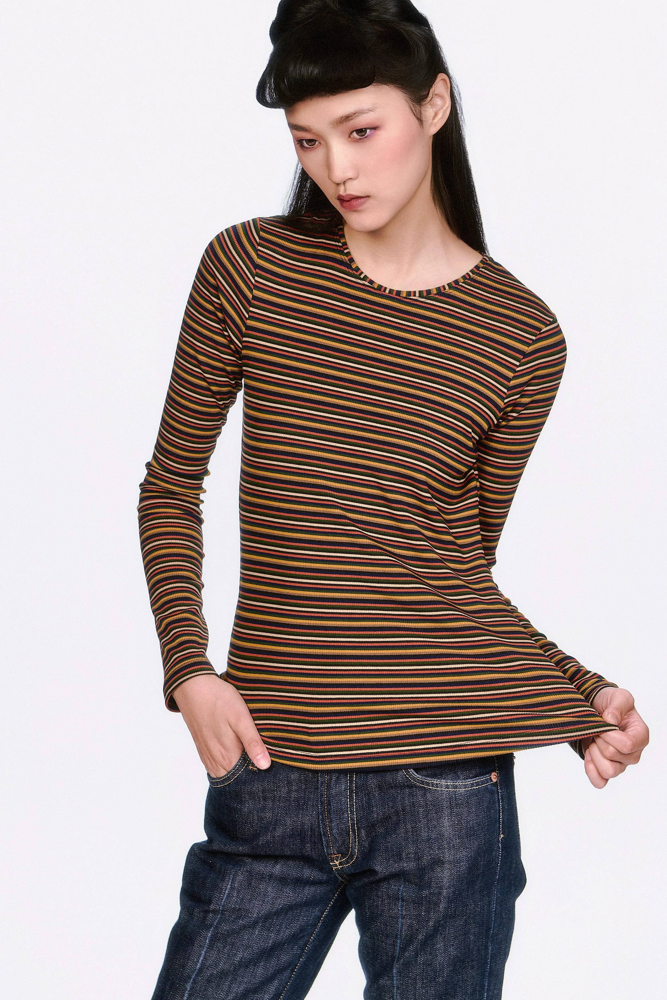 Venetian Stripe Long Sleeve Top - Caramel - Image 6
