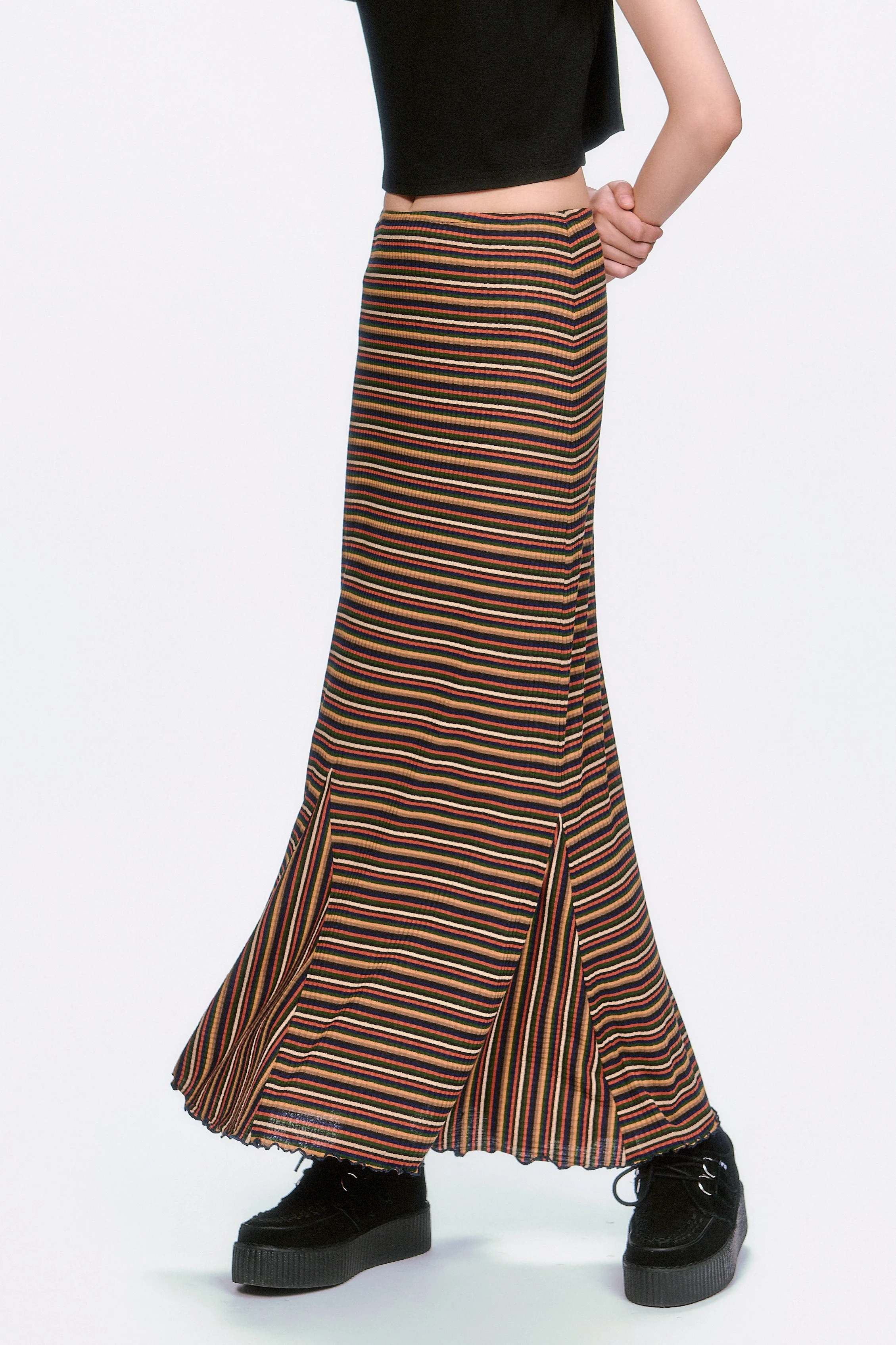 Venetian Stripe Trumpet Skirt - Caramel - Image 5