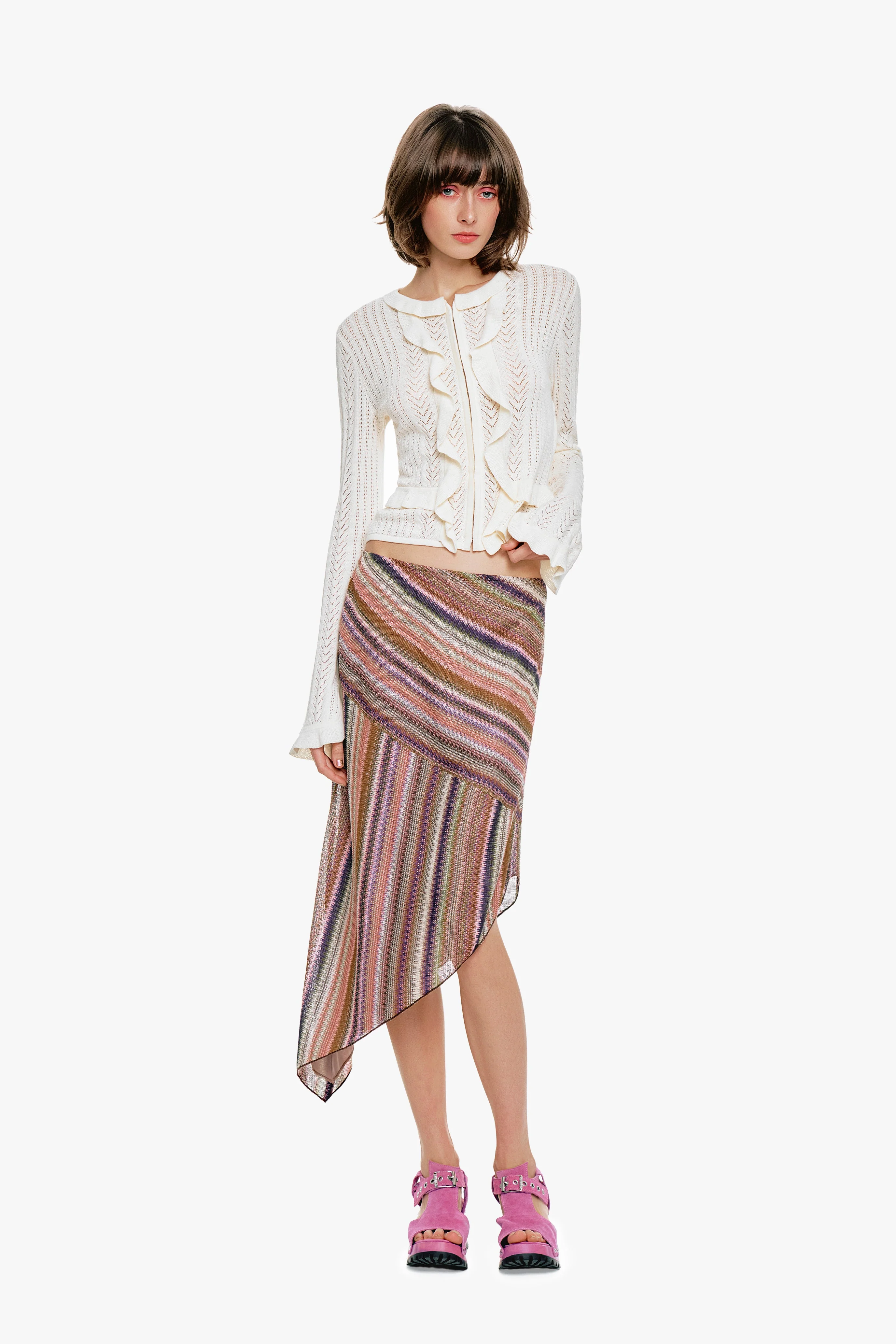 Victorian Pointelle Knitwear Cardigan - Cream - Image 3
