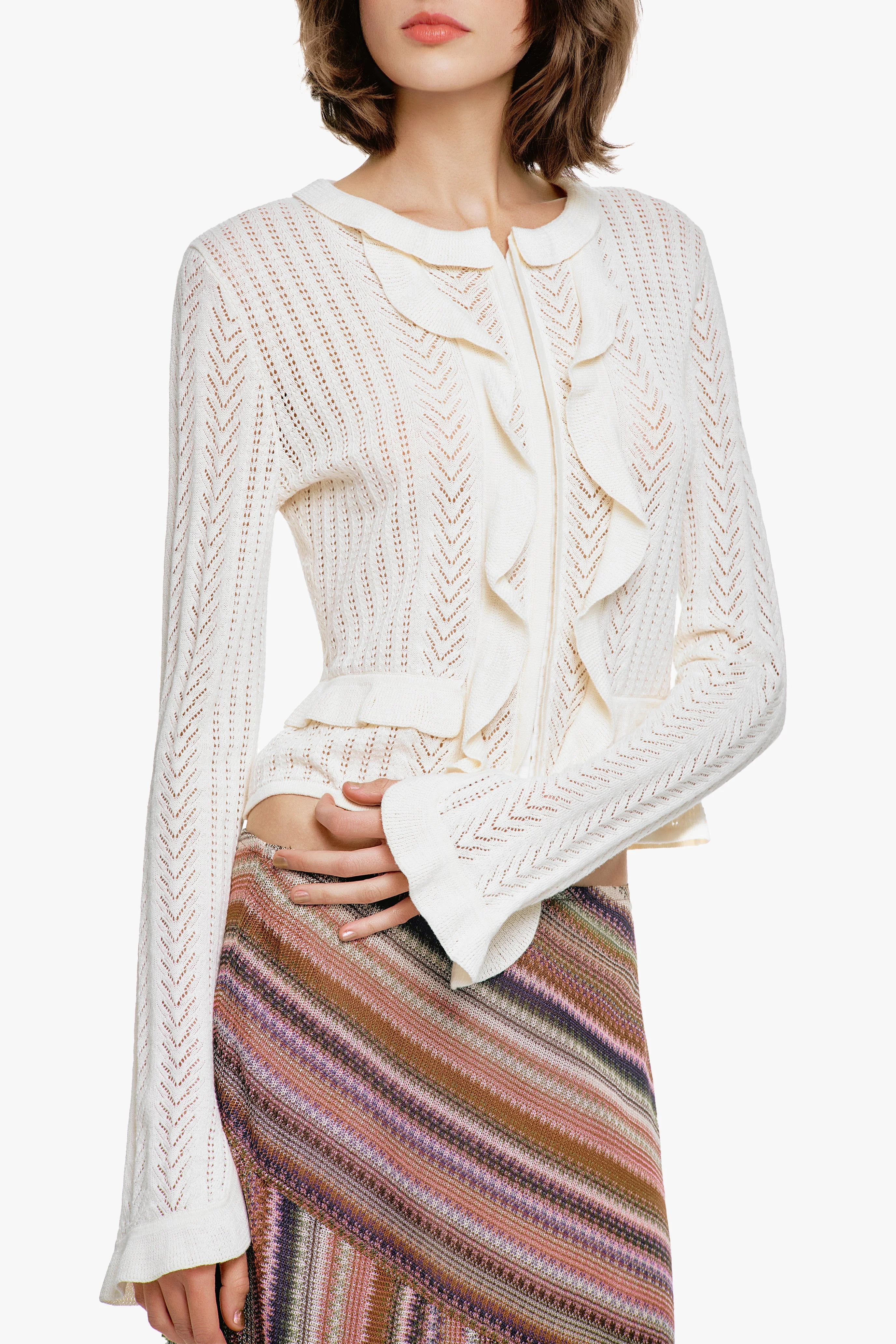 Victorian Pointelle Knitwear Cardigan - Cream - Image 7