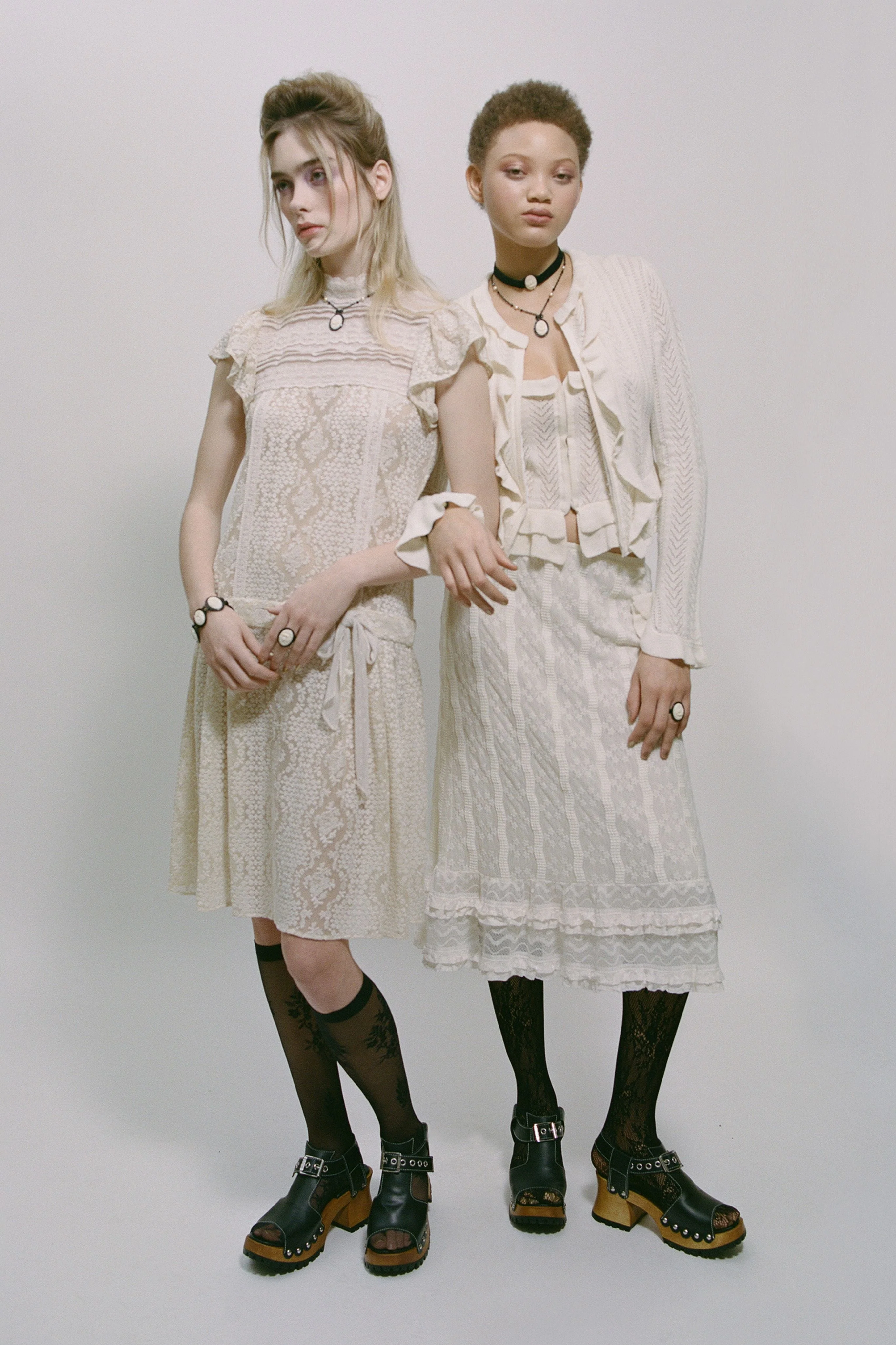 Victorian Pointelle Knitwear Cardigan - Cream - Image 8