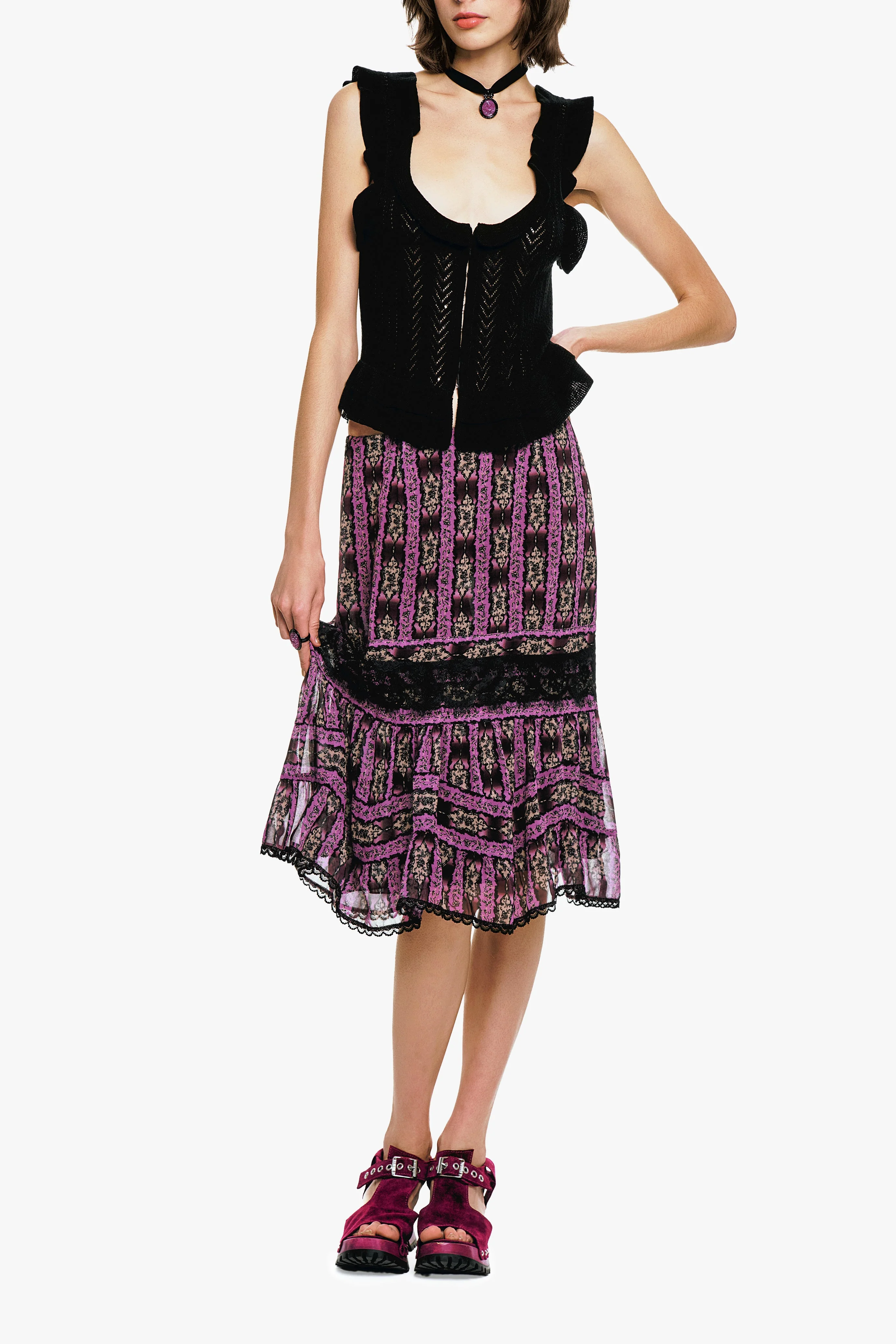 Victorian Pointelle Knitwear Camisole - Black - Image 5