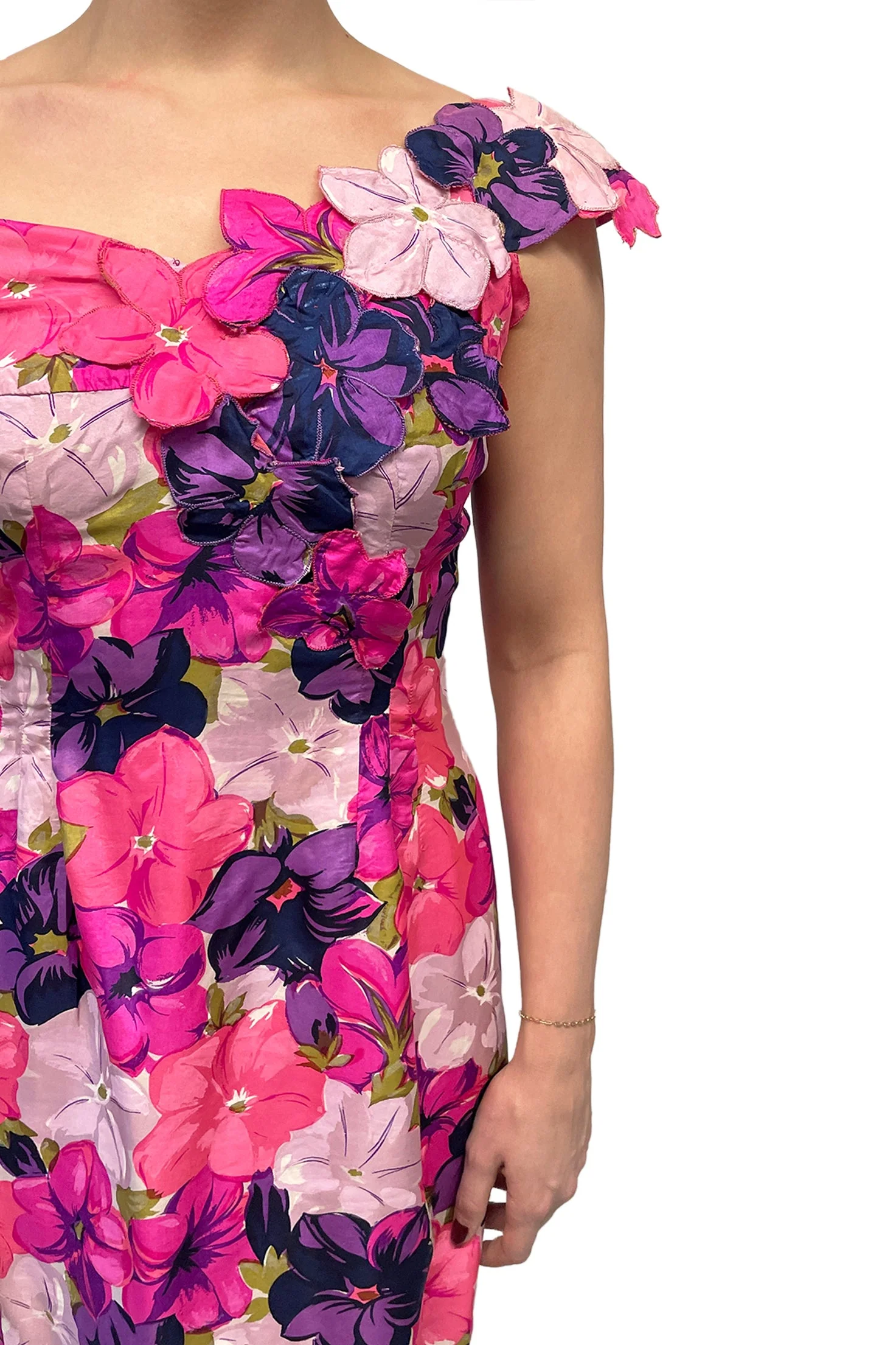 Vintage 3D Floral Mini Dress - Image 4