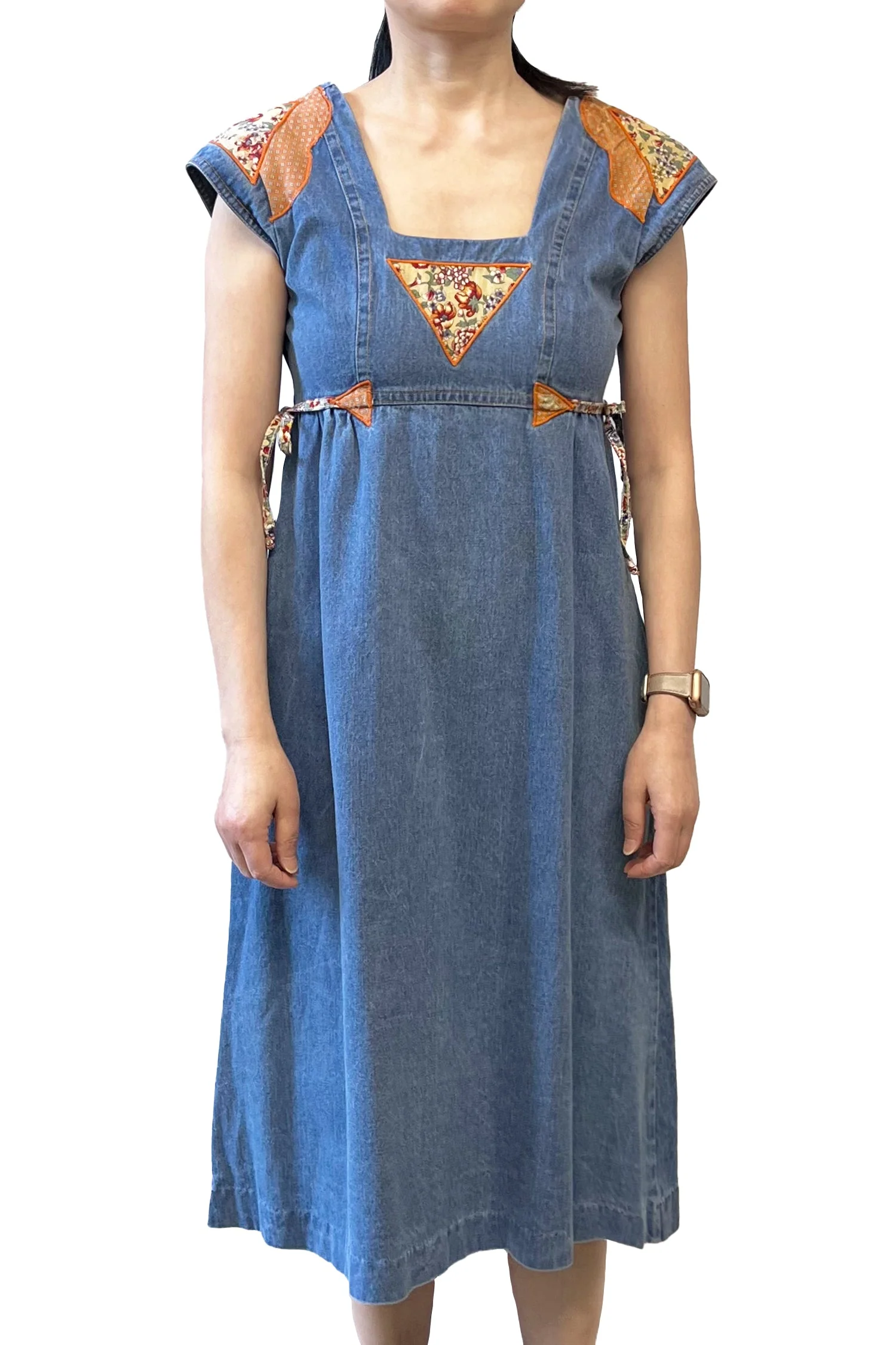 Vintage 70's Infinity Denim Patchwork Appliqué Dress - Image 2