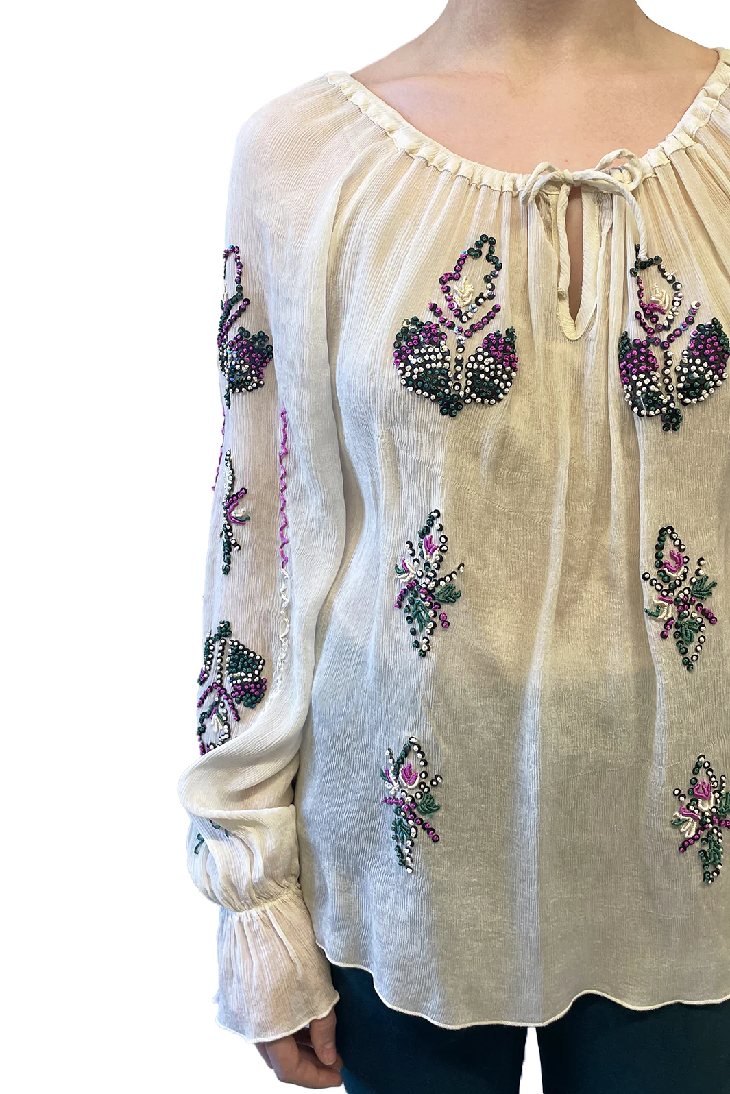 Vintage Anna Sui Hand Embroidered Long Sleeve Top - Image 4