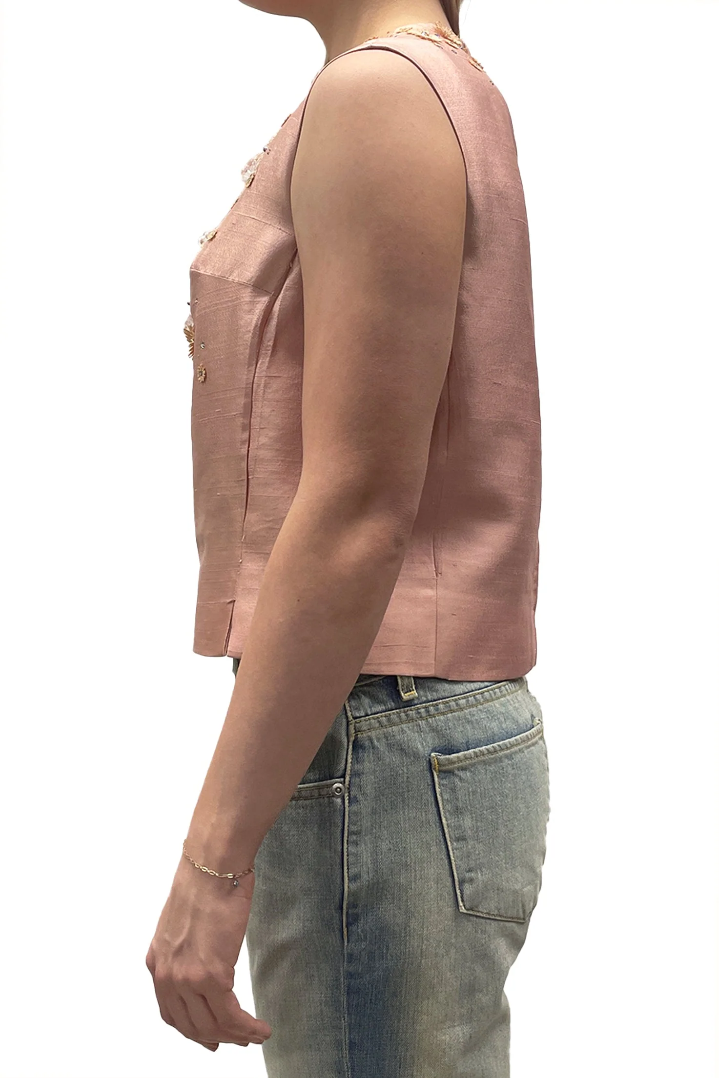 Vintage Baby Pink Embellished Sleeveless Top - Image 2