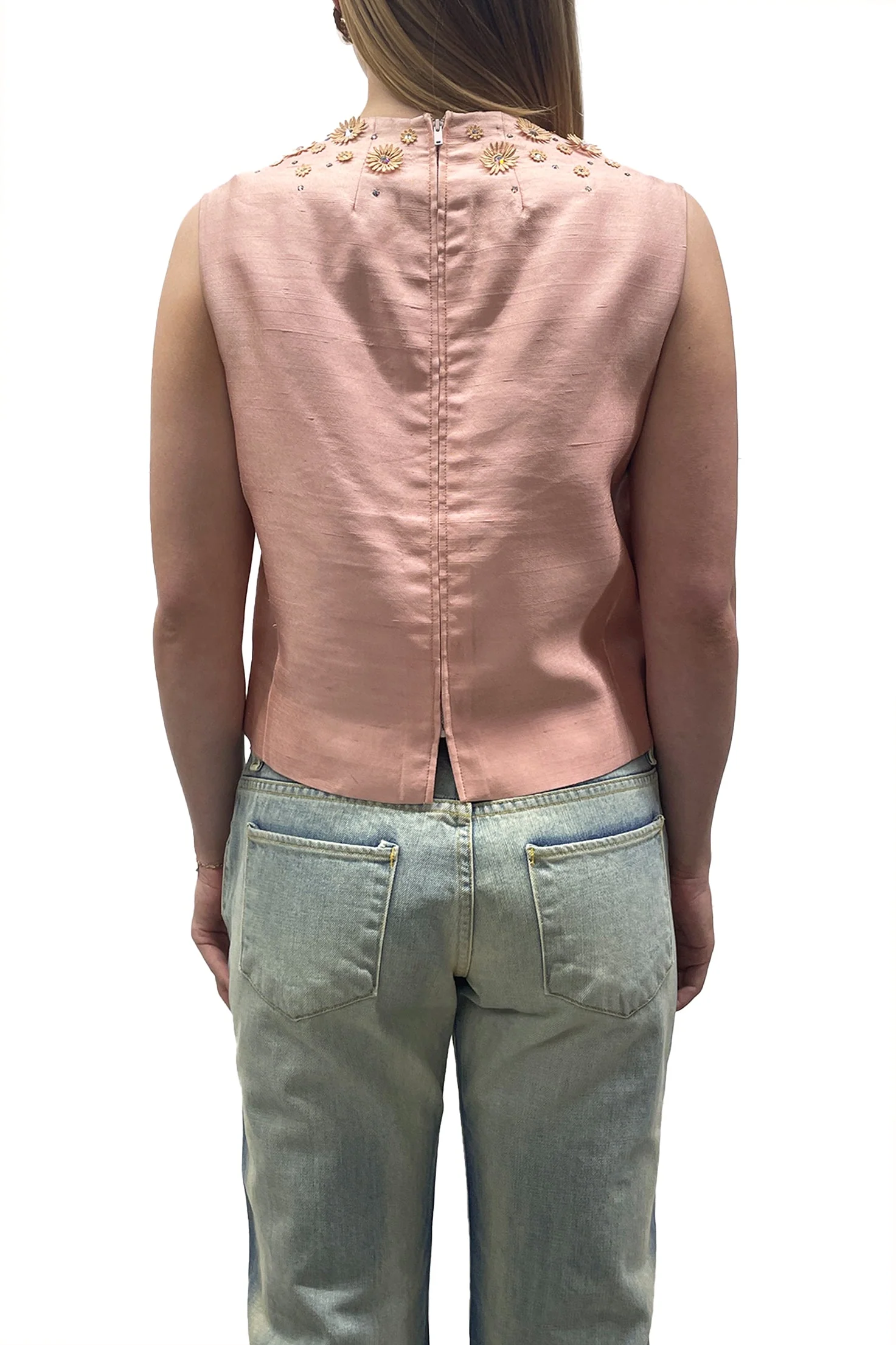 Vintage Baby Pink Embellished Sleeveless Top - Image 3