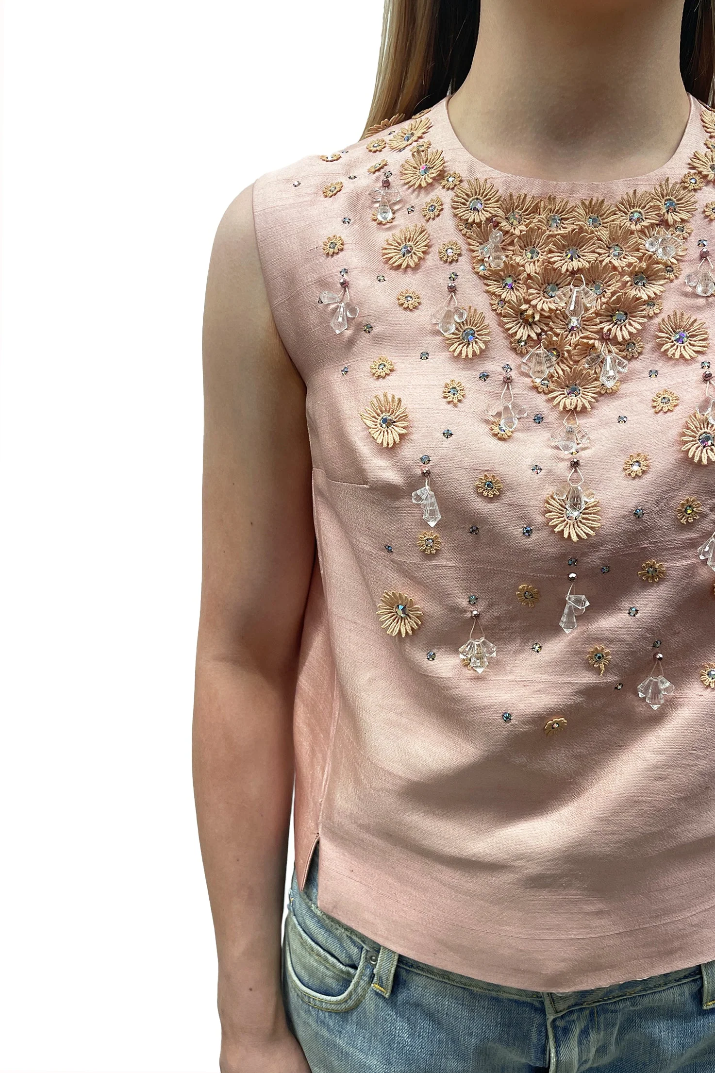 Vintage Baby Pink Embellished Sleeveless Top - Image 4