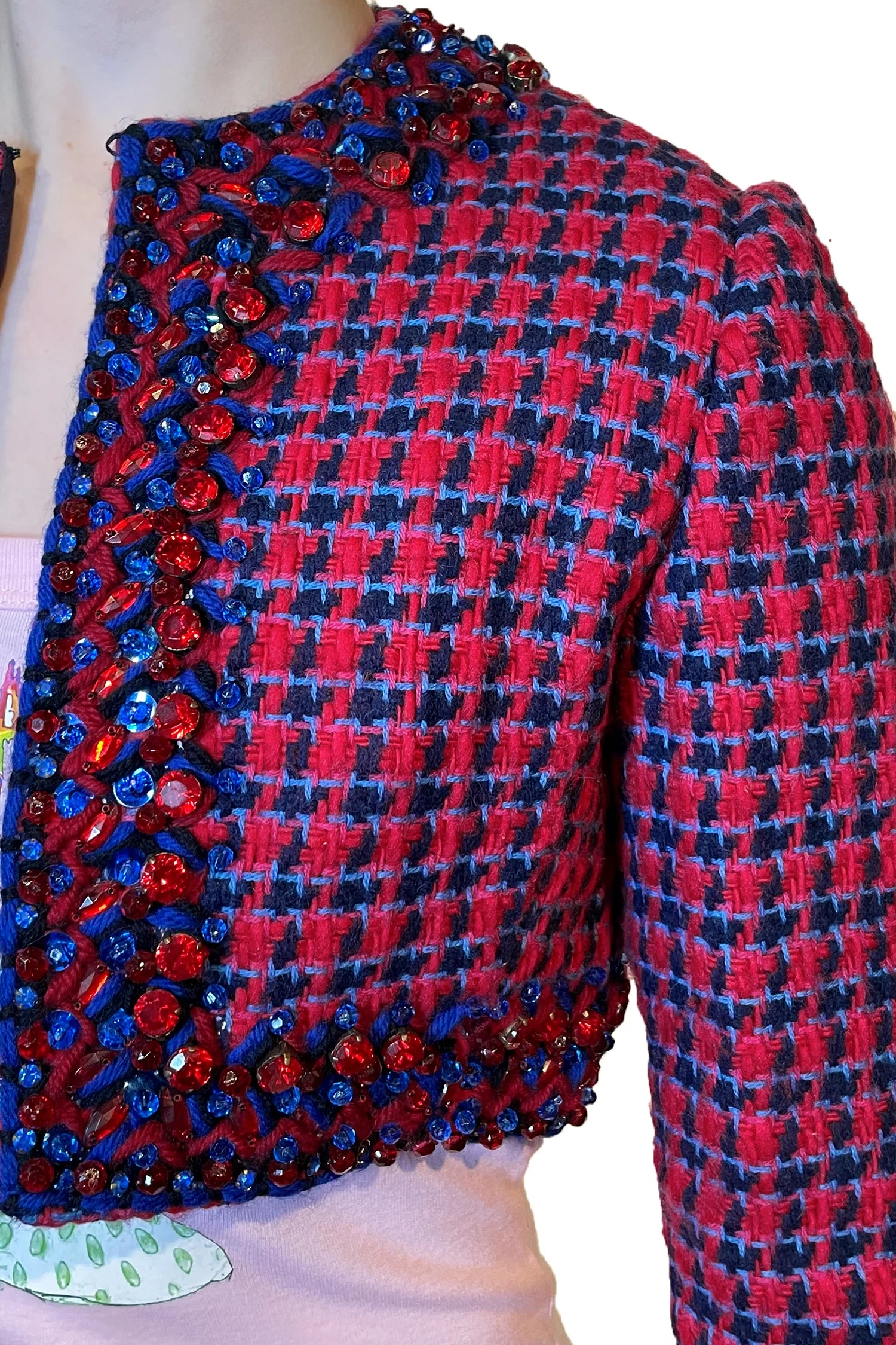 Vintage Cropped Tweed Beaded Jacket - Image 4