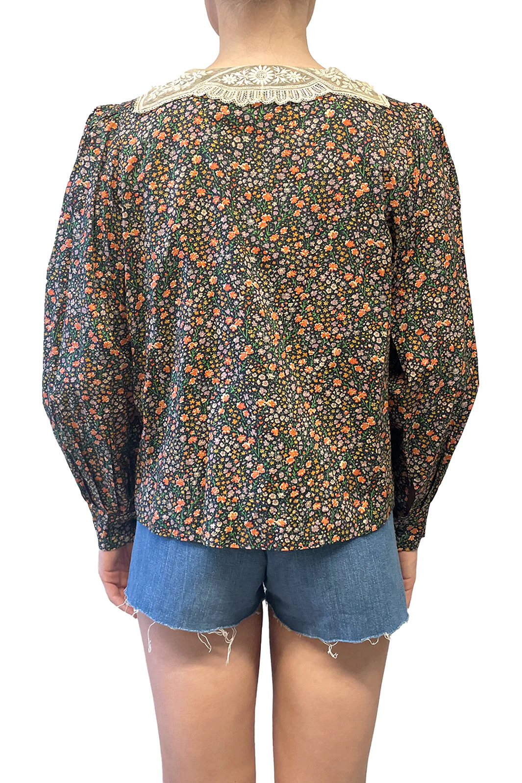 Vintage Lace Collared Floral Button Up Blouse - Image 3