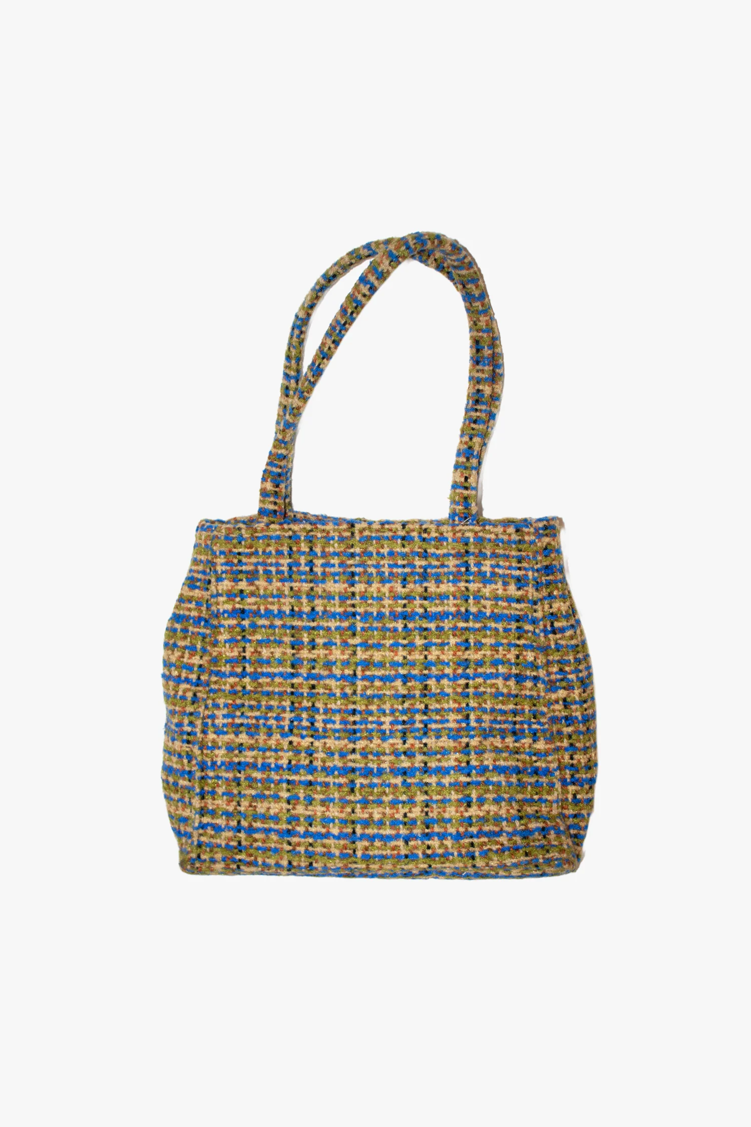 Vintage Mini Tweed Tote Bag-Green/Blue
