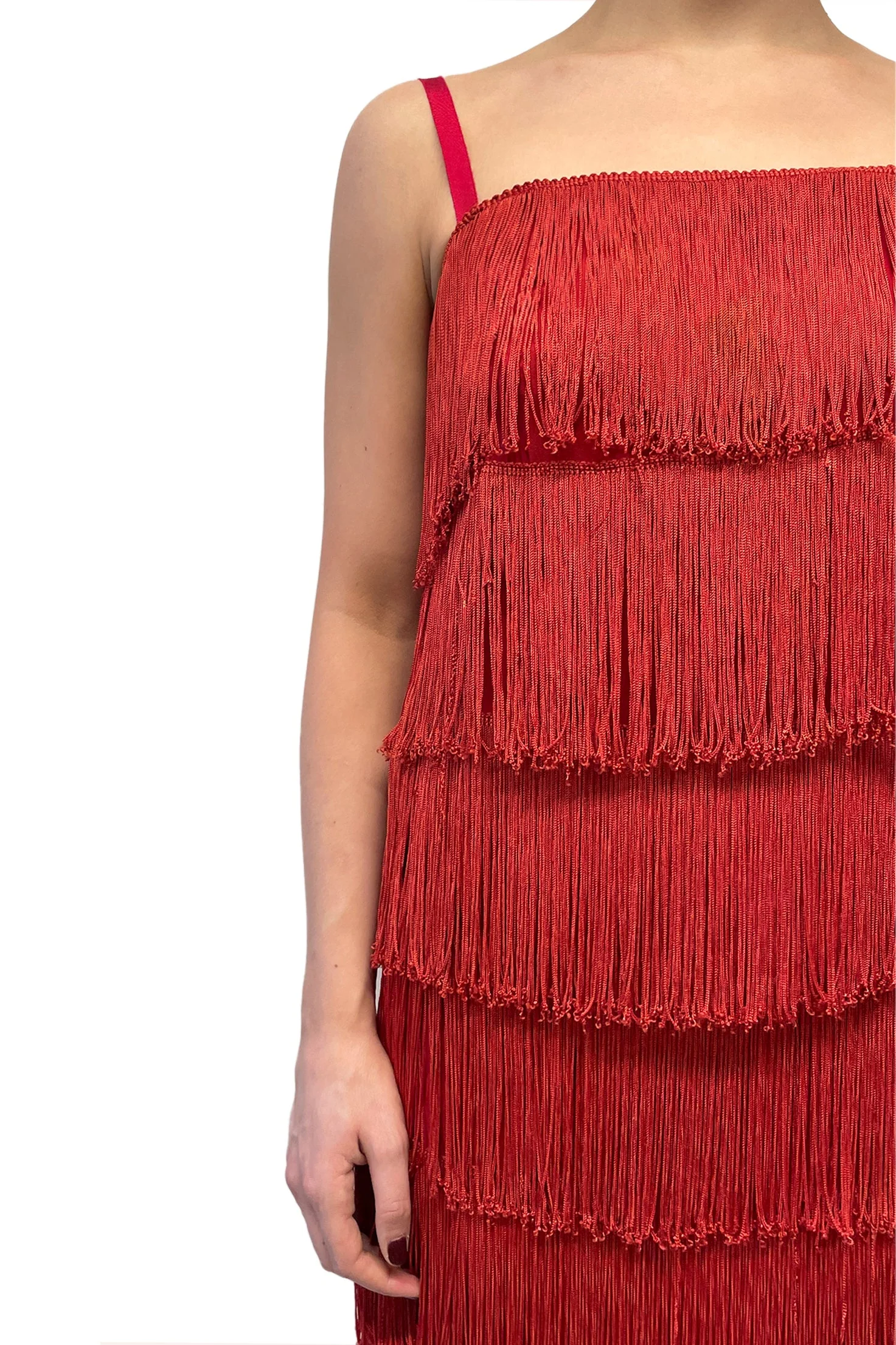 Vintage Red Fringe Midi Dress - Image 4