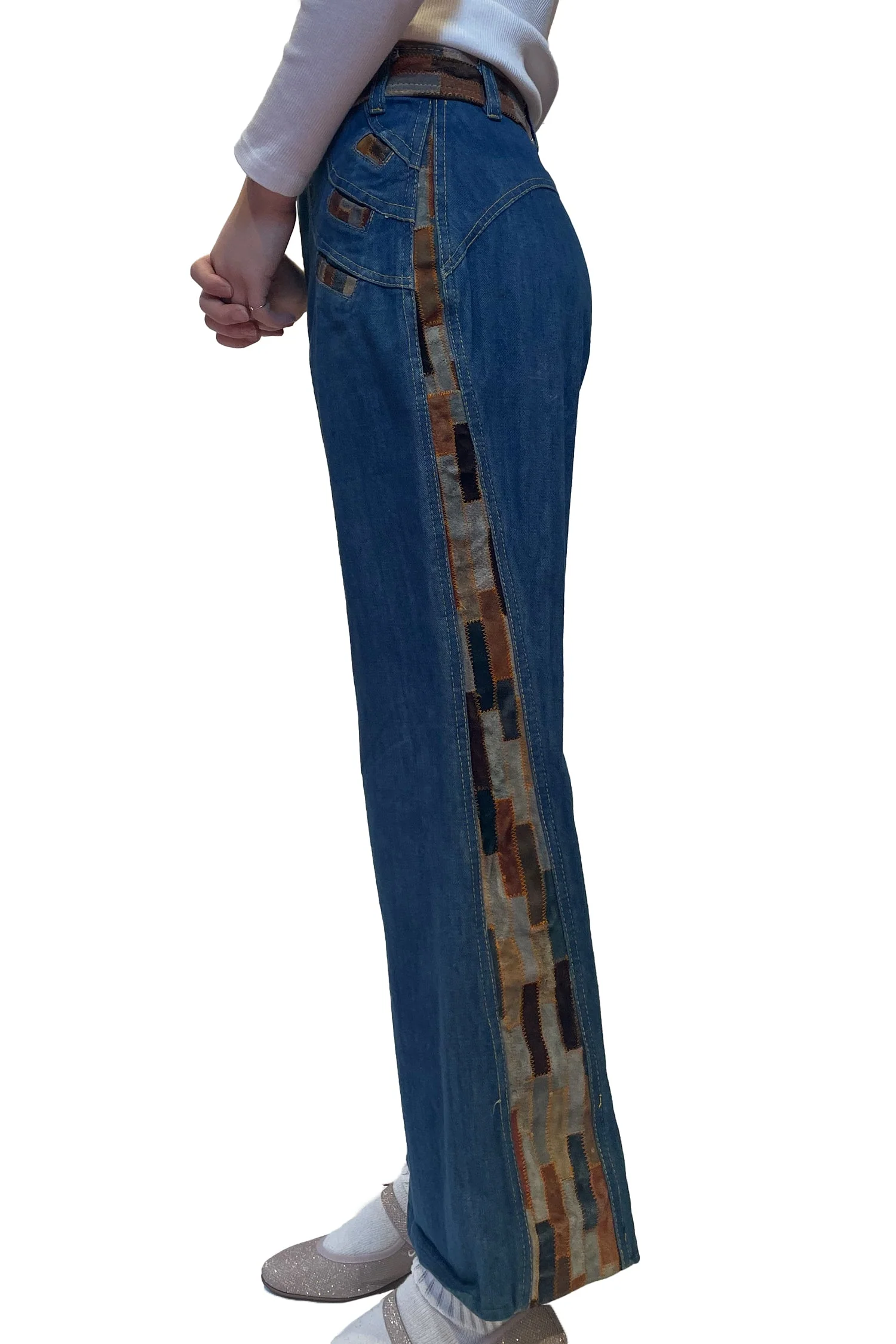 Vintage 70's Laura Accessories Inc Denim Patchwork Jeans - Image 2