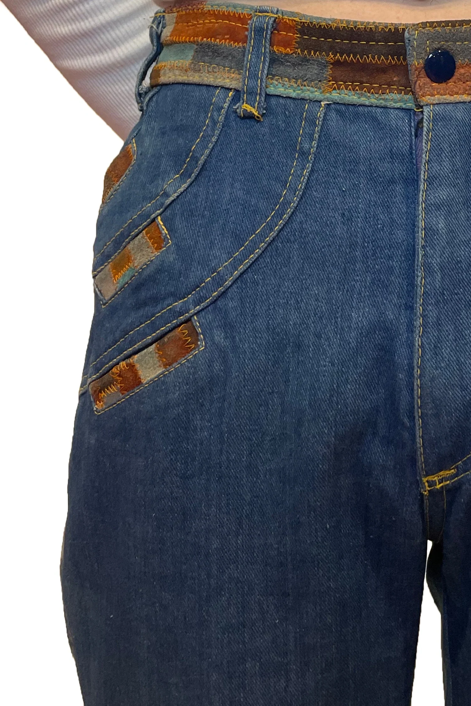 Vintage 70's Laura Accessories Inc Denim Patchwork Jeans - Image 4