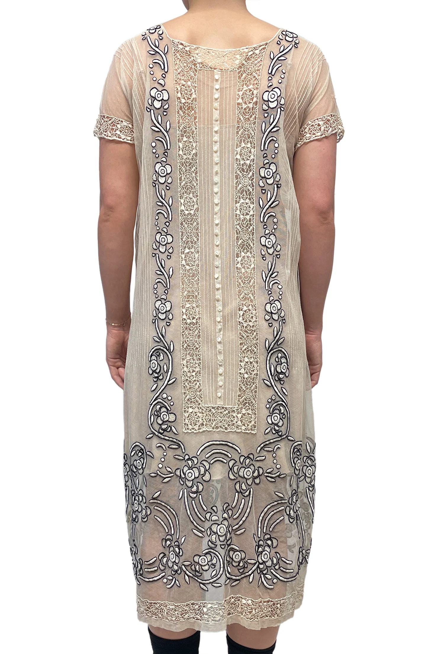 Vintage Sheer Cream Lace Midi Dress - Image 3