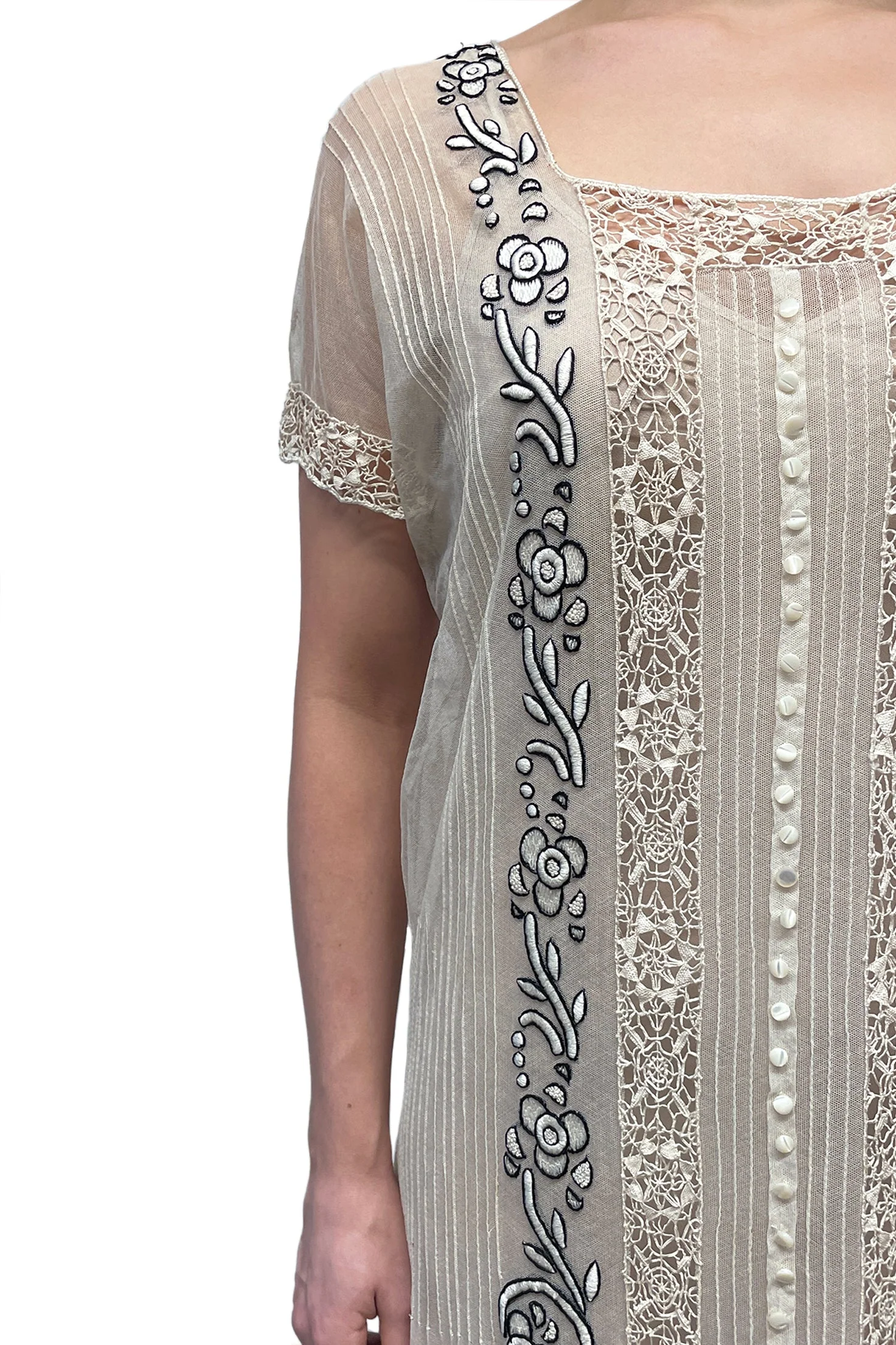 Vintage Sheer Cream Lace Midi Dress - Image 4