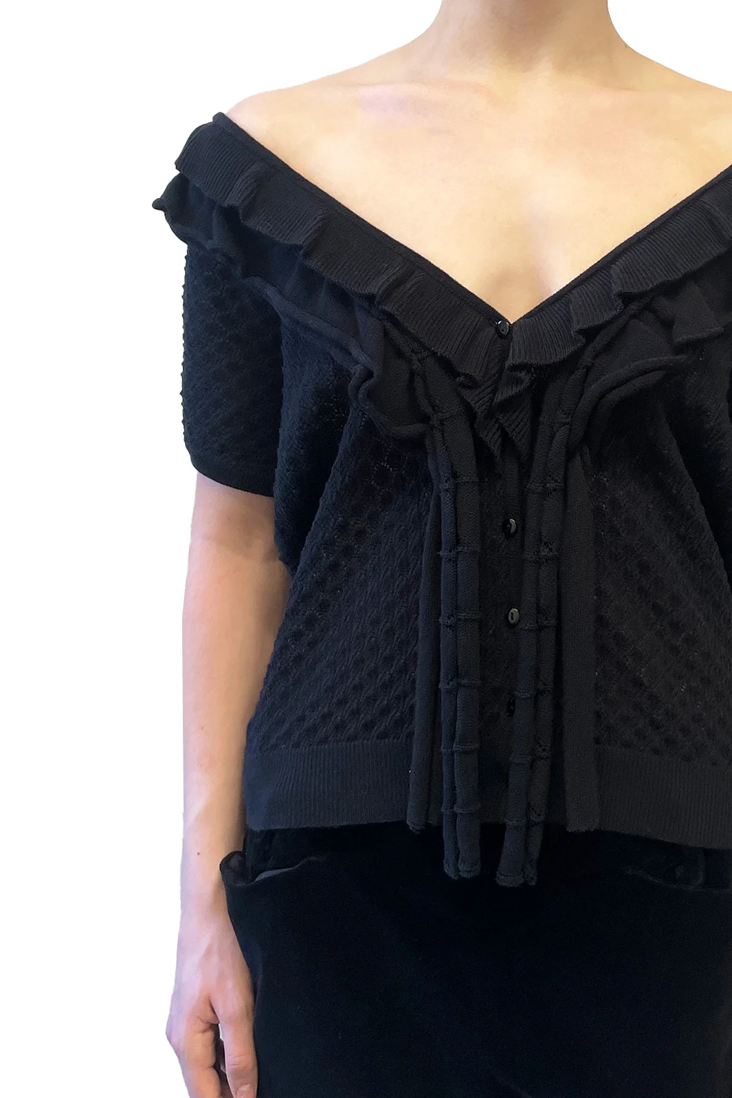 Vintage Short Sleeve Ruffle Cardigan - Image 4