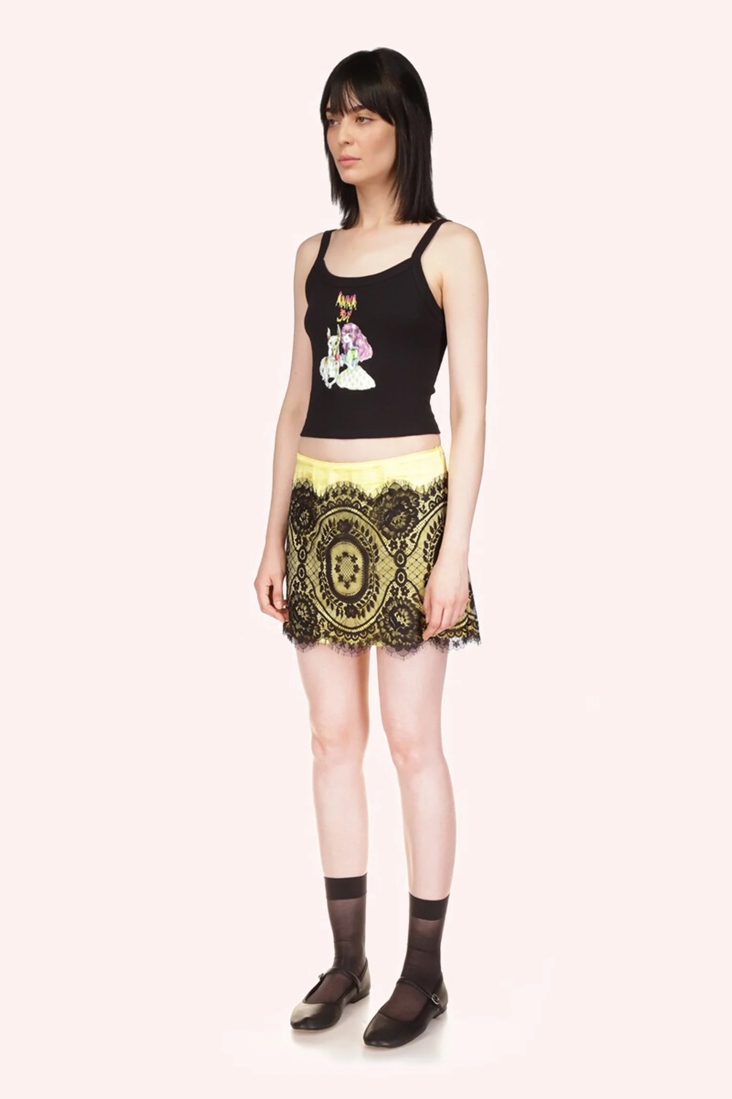 Washed Satin With Lace Mini Skirt - Image 3
