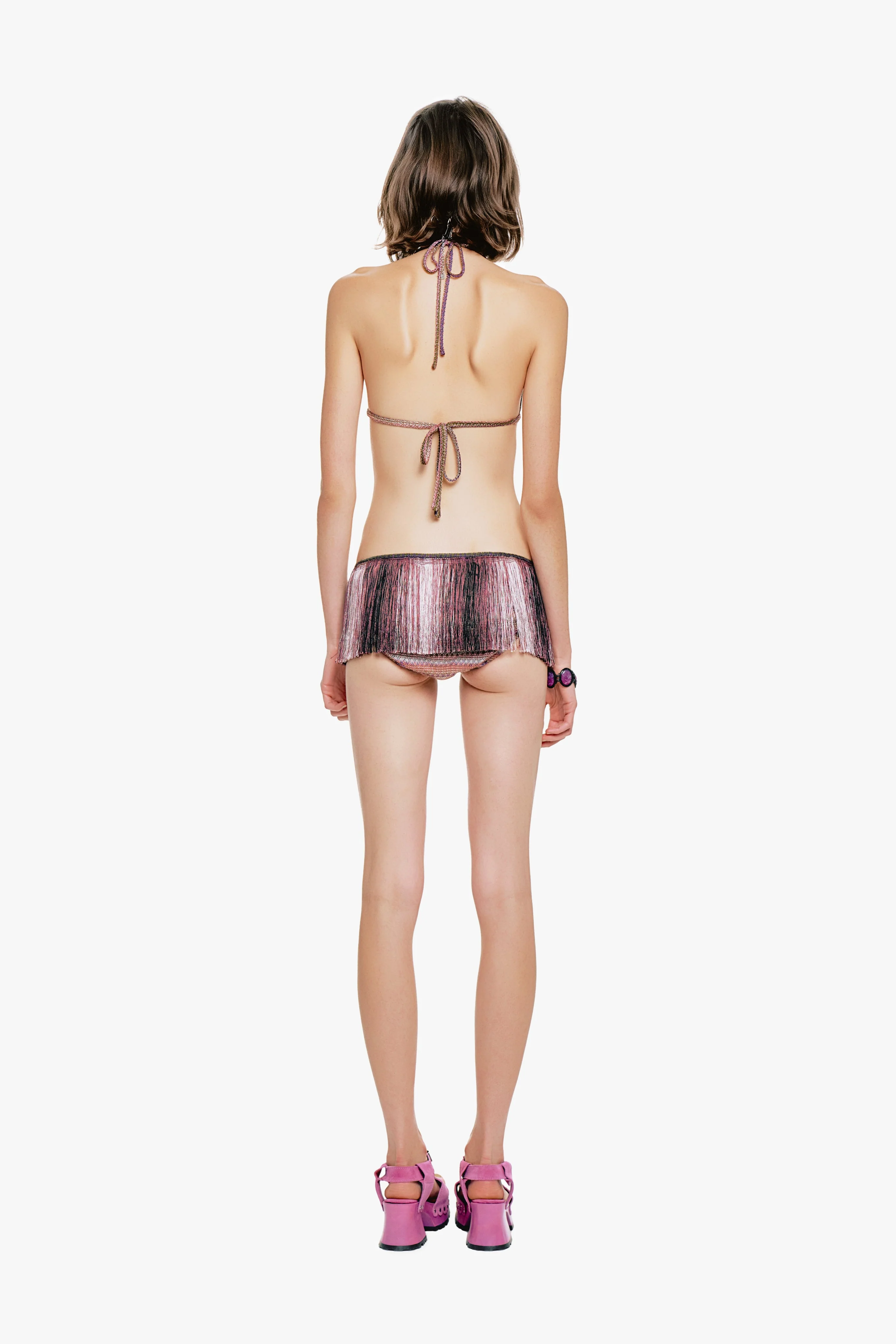 Wavy Chevron Knit Fringe Stripe Bikini Set - Image 4