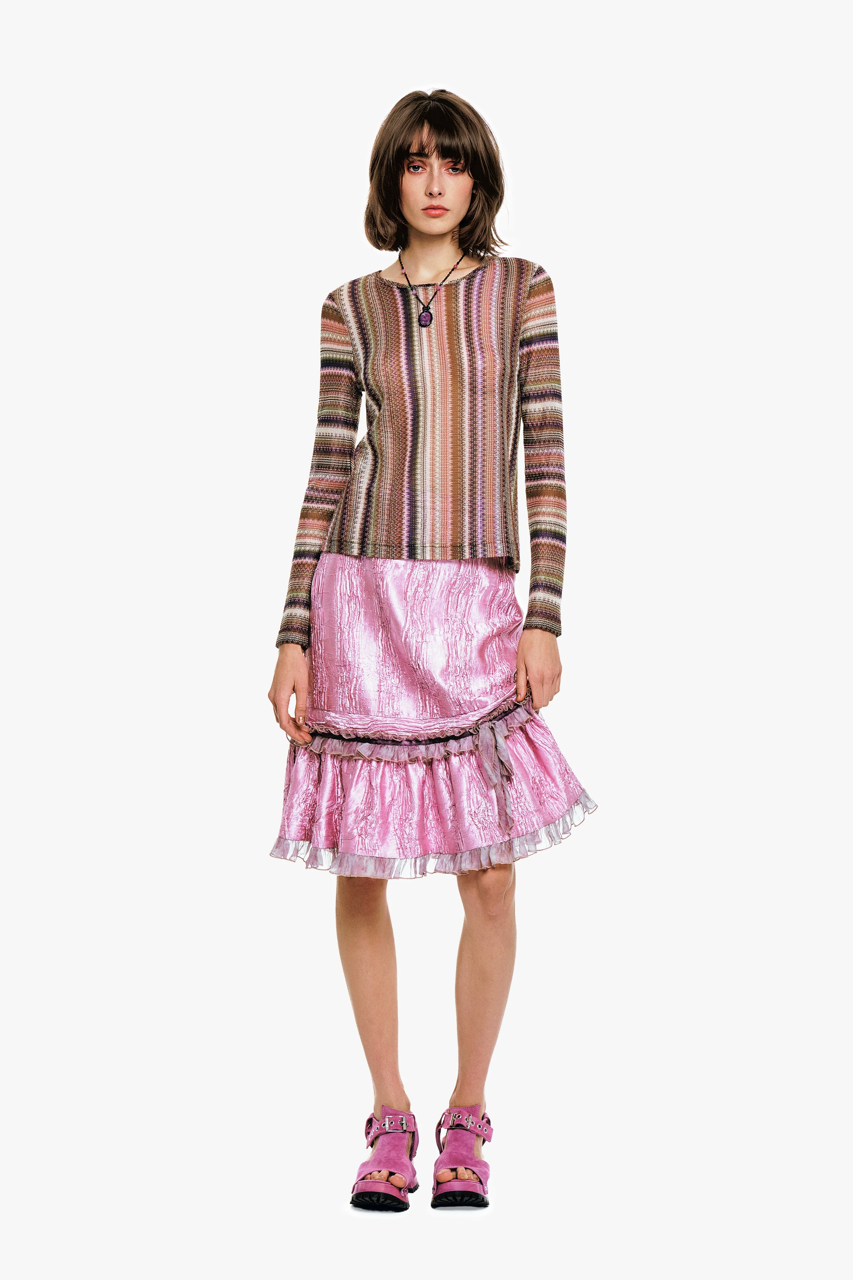 Wavy Chevron Knit Long Sleeve Stripe Top - Image 3