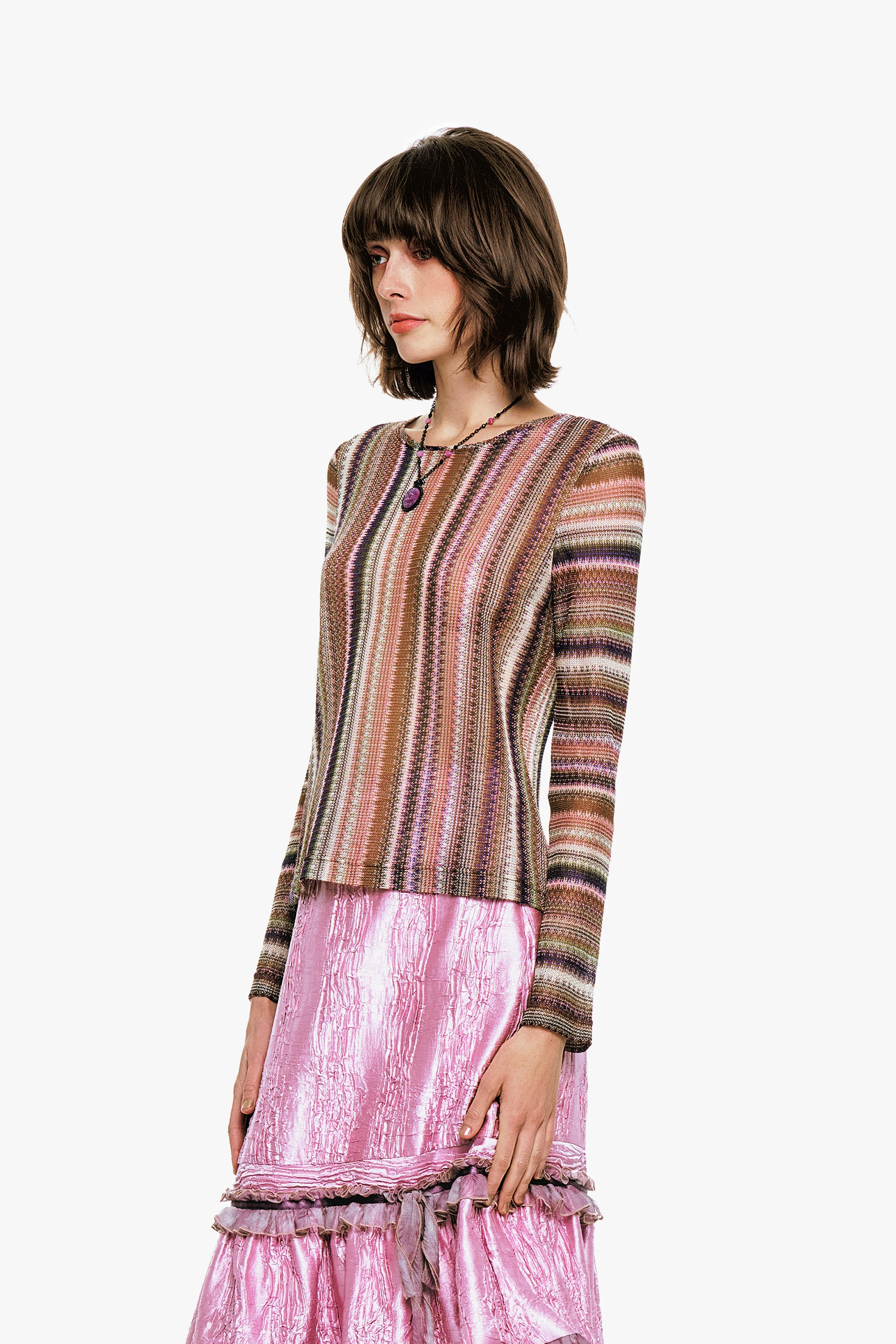 Wavy Chevron Knit Long Sleeve Stripe Top - Image 4