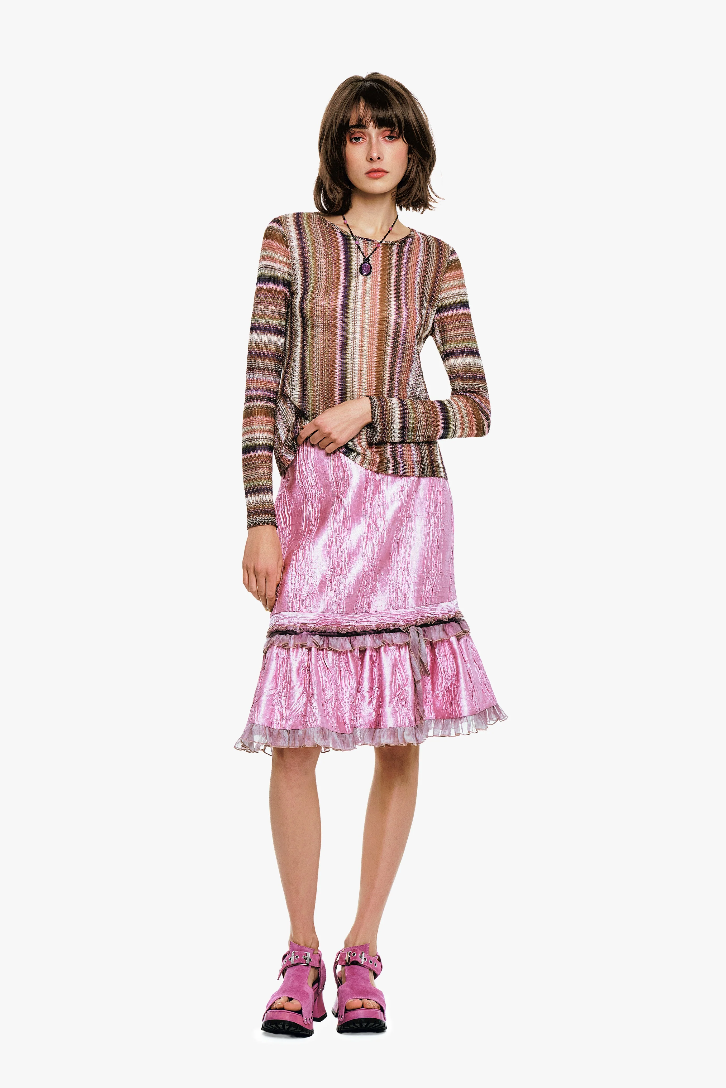 Wavy Chevron Knit Long Sleeve Stripe Top - Image 6