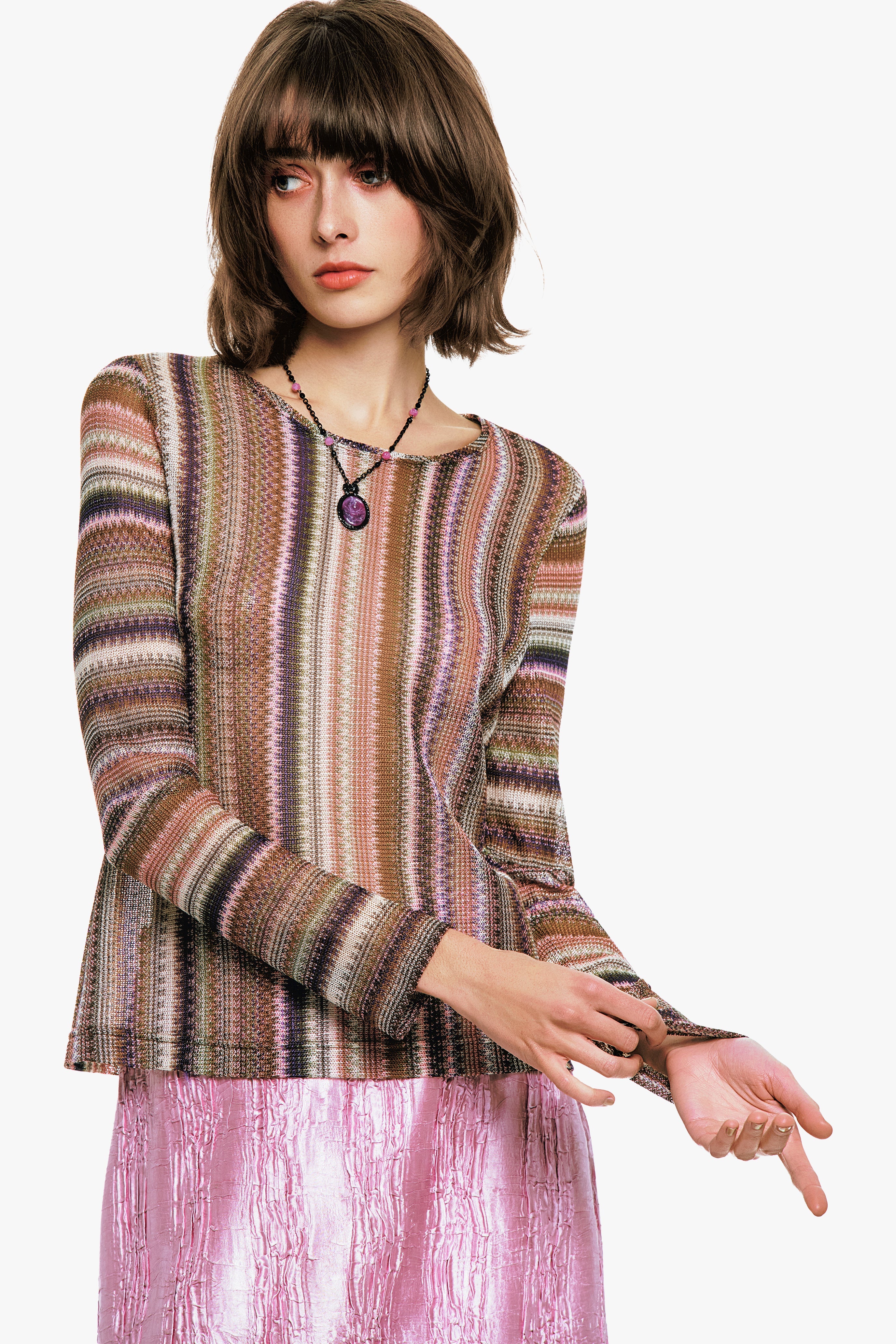 Wavy Chevron Knit Long Sleeve Stripe Top - Image 7